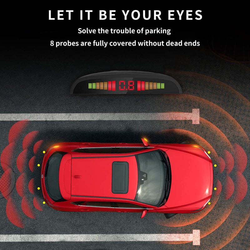 Ekylin Car Auto Reverse Parking Sensor System with 8 Parking Sensors Distance Detection + LED Distance Display + Sound Warning (Gray Color) - Image 5